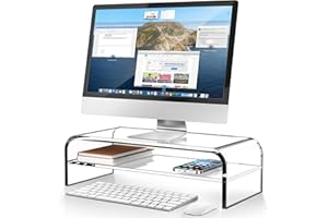 AboveTEK akrylowa podstawka pod monitor komputera / telewizor, przezroczysty stojak, podstawka, do monitora, komputera, drukarki, do biura, 48 x 22 x 14 cm