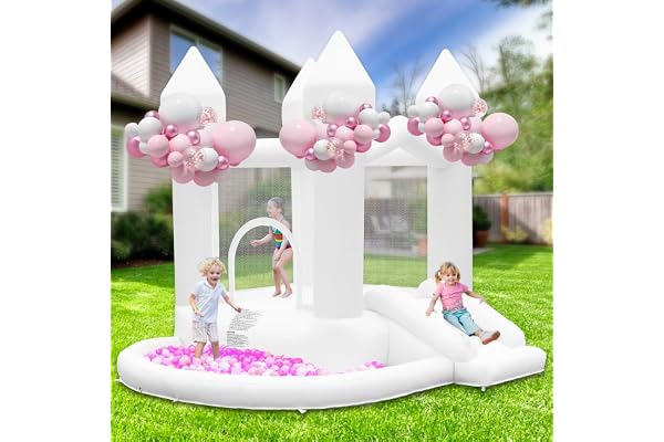 Château Gonflable avec Soufflerie, Chateau Gonflable Enfants avec Toboggan, Grande Piscine à Balles pour Mariage Fête Jardin Anniversaire, pour 3-10 Ans, Jusqu'à 140KG