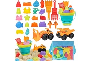 YIMORE Sandspielzeug Strandspielzeug Junge mit Faltbarer Eimer Kinder Bagger Sandkasten Spielzeug, 26 PCS Sandförmchen Sandschaufel Kinder, Reise Sand Spielzeug ab 3 Jahr