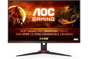 AOC Gaming 24G2SPU - Monitor FHD da 24 pollici, 165 Hz, 1 ms, FreeSync Premium (1920 x 1080, VGA, HDMI, DisplayPort, USB Hub) Nero/Rosso
