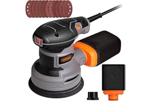 VonHaus Random Orbit Sander - Variable Speed up to 14000RPM with 12 Sanding Pads Included, Dust Collection System, Soft Grip Handle 300W and 125mm Pad Size