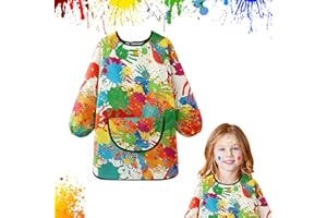Toivize Tablier Peinture Enfant 1-8 Ans, Blouse Peinture Enfant Tablier En-fant Imperméable avec Manches et Grande Poche Tabli-er Pein-ture pour Art Peinture Cuisine