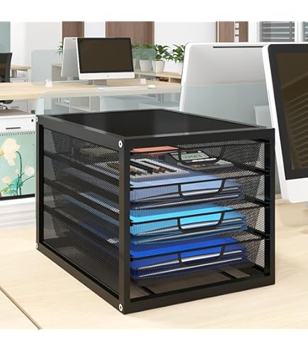 PUNCIA Brievenmanden van metaalgaas met 3 niveaus, multifunctionele bureau- organizer, opbergdoos, lade-organizer, stapelhouder, documenten voor thuiskantoor (zwart