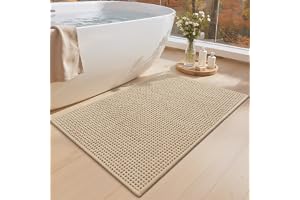 Color&Geometry Chenille Rubber Backed, Non Slip Bathroom Rugs, Absorbent & Washable Bath Mat, Thin Bathroom Rugs for Bathroom, 44 x 75 cm (Beige)