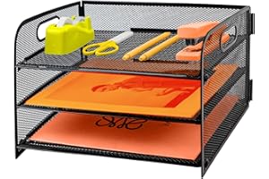 PLSOPPKG 5 Tier Paper Letter Tray with Handle, Metal Mesh Desk File Organizer with Trays, A4 Paper Desktop Filing Trays, Magazine Document Holder for Home Office School