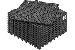 VEVOR Lot de 12 Dalles de Jardin Piscine 30x30x1,5 cm Noir Dalle Clipsable Ajourée Antidérapante en PVC Drainage Rapide Revêtements de Sol Extérieur Intérieur pour Terrasse Cuisine Spa Salle de Bain