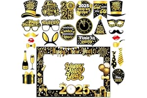XINDY 28 Stück Silvester Foto Requisiten Fotobox Accessoires Neujahr Photo Booth Props mit Happy New Year Fotorahmen Bilderrahmen für Silvester deko 2025 Silvester Party Zubehör