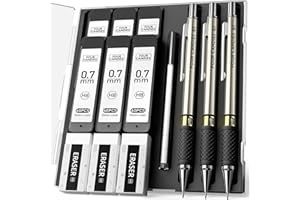 Four Candies Metal Mechanical Pencil Set - 3PCS 0.7mm Art Mechanical Pencils & 360PCS HB Lead Refills & 3PCS Erasers & 9PCS Eraser Refills, Drawing Mechanical Pencils for Writing, Sketching