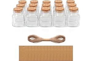 BELLE VOUS Set Barattolini Vetro Piccoli con Tappo Sughero, Etichette e Spago - 15 Bottigliette Vetro 100 ml - Barattoli Porta Spezie, Bomboniere, Marmellata e Decorazioni Faidate