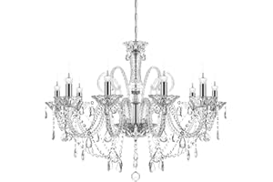 TRY-YEAN Lampadario Trasparente a 10 Braccia Lampadario in Cristallo Lusso Sospensione Classico in K9 Cristalli Gocce con Catena Regolabile per Camera da Letto, Soggiorno, Corridoio, Ingresso E14