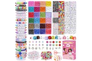 Volance 5500pcs Bracelet Making Kit,4 mm Glass Seed Beads and Letter Alphabet Beads for Friendship Jewelry Making, with Charm and Elastic Strings, Friendship Bracelets Holiday Gifts for Girls Adults