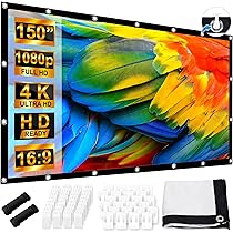 Telo Proiettore 150 Pollici 16:9 Portatile Con Supporto - HD Per Interni/Esterni, Pieghevole - Per Cinema Casa, Feste, Giardino