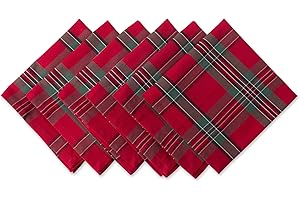 DII Farmhouse Christmas Plaid Mesa de Comedor y decoración de Cocina, Juego de servilletas navideñas, 18 x 18, Rojo y Verde, 6 Unidades