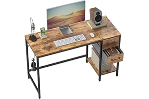 Cubiker Computer Home Office Desk with Drawers, 100x50 cm Small Desk Study Writing Table, Modern Simple PC Desk, Brown