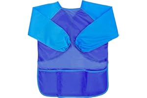 lamavido Kids Art Smocks, Children Waterproof Artist Painting Aprons Long Sleeve Protect Clothes with 3 Pockets for Age 2-6 Years (Blue)