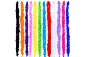 Jouseer 12Pcs Feather Boa for Women Dress Boas,Colorful Feather Boas multipack for Girls Dress up for Dancing Wedding Party Cosplay Halloween