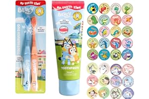 Bluey Toothbrush Duo & Toothpaste (Strawberry) with Homlix Reward 100 Stickers - Children Strawberry Toothpaste
