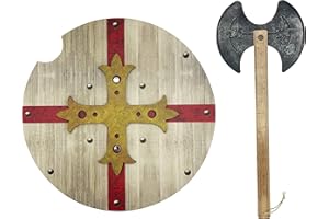 GERILEO Mittelalterliches Spielzeug Schild und Axt aus Holz - Spielzeug für Jungen und Mädchen - Spielzeug für Kinder, Mittelalterliche Kostüme, Vikinger, Ritter, Thor, Ragnar, Ritter (Rot)