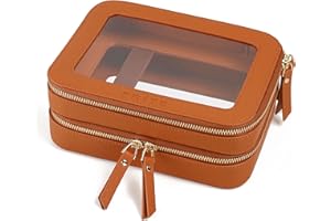 Prite Grande Trousse de Maquillage Transparente à Double Couche Étui Cosmétique pour Femme Trousse de Toilette Imperméable pour Voyages Essentiels et Organisateur de Voiture (Marron)