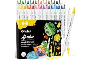 Ohuhu akrylfärgspennor 36 dubbelspets pensel & fin för sten trä glas