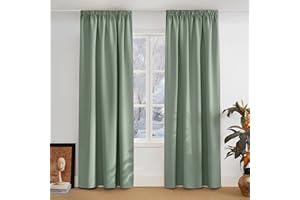PONY DANCE Tende Termiche Isolanti per Interni Tende Cameretta Bambina Oscurante con Fettuccia Curtains Salotto Moderne 2 Pezzi 140x300 CM, Verde Salvia