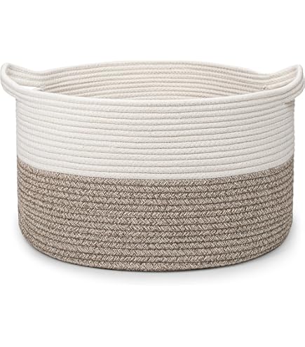 Rieeyrslza Katoenen Touw Wasmand met Deksel 32L Opvouwbare Geweven Opbergmand, Holle Handgreep, Geschikt voor Woonkamer, Slaapkamer, Wasruimte, voor Kussens, Dekens, Handdoeken 40 x 25cm(Jute