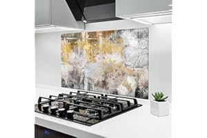 ARTHUB® Crédence de Cuisine en Verre 50x70 cm, Gold Birds Flying | Protection Contre Les éclaboussures, Revêtement Mural en Carreaux, Plaque en Verre, Verre trempé, Abstrait, Art Abstrait