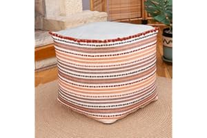 ‎DEKORIST Dekorist Pouf Hocker, Quadrat Sitzpouf, Sitzhocker, Sitzpuff, Fußhocker, Puff Hocker für Wohnzimmer, Schlafzimmer, Pouf Retro, 42x42x46h cm, Gestreiftes Orange