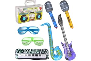 ANZMTOSN Jumbo Rock Star Schlauchboote Spielzeugset PhotoBooth Party Requisiten Gitarre Saxophon Mikrofon Boombox Tastatur Luftballons Musikinstrumente Partyzubehör Gastgeschenke Zubehör Dekoration 8 PCS