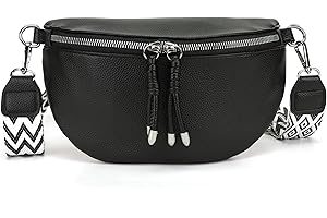 YISUOHOOM Bauchtasche Damen Stylisch Crossbody Bag Oder Hüfttasche Breiter Gurt Kunstleder Brusttasche Damen Gürteltasche Schwarz Verstellbarer und Abnehmbarer Schulterriemen