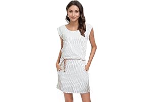 DOTIN Damen Sommerkleid Kurzarm Strandkleid Freizeitkleid Waves Tshirt Minikleid Jersey Kleid