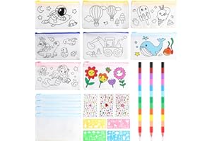 GUOBINZH 12 Pièces Pochette en Tissu Zippée Enfant Bricolage DIY Trousses à Crayons de Maquillage en Toile Personnalisable Sac à Colorier Garcon Loisirs Créatifs pour Anniversaire Fille 6 7 8 9 10 11 12 ans