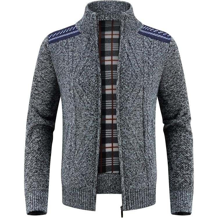 Cardigan Homme Zippé Col Montant – Maille Épaisse Tricotée Polaire – Pull Chaud Automne/Hiver Décontracté Avec Poches