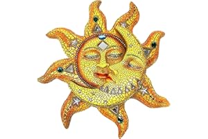 ACAREY Decorazione da parete in metallo, con sole e luna, 29,5 cm, da appendere alla parete in giardino, decorazione da parete in ferro, scultura 3D in metallo con sole e luna (oro)