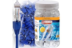ITBEBE.COM TBEBE 100 Sets of RJ45 Cat6 Pass-Through Connectors for 24 AWG Cables - 100 Pieces Cat6 Connectors Ends and 100 Pcs RJ45 Connectors Blue Strain Relief Boots for Clean, snag-Free ethernet Patch Cord