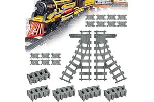 POFIBO City Zug Schienen Set - 40 Stück Bausteine Zug Schienen Set, City Schienen Erweiterungsset for Train, Spielzeug Eisenbahnschienen, Zugschienen Eisenbahn City Zug Zubehör für Jungen Mädchen