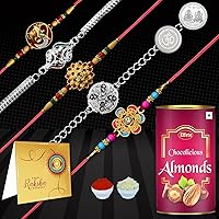 DeoDap Multicolor Unique Bracelet / Rakhi for Brother, Bhaiya, Bhabhi (K5_NC16_CRM) & Rakhi Rituals Combo, Rakhi with…