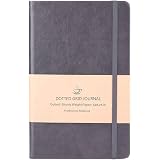 Dotted Notebook - Bullet Grid Hardcover Journal, Dotted Journal with 128 Pages, Grey Smooth Faux Leather Cover, 13x21.5cm