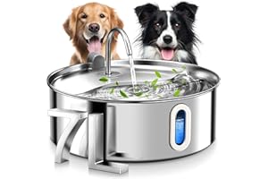 FUKUMARU Fontaine à Eau Chat et Chien, 7L Super Silencieuse en Acier Inoxydable avec Fenêtre Visible, Distributeur Eau Chat avec 3 Filtres de Remplacement