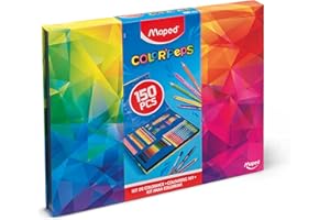 MAPED - Kit de Coloriage 150 pièces Color'Peps - Coffret complet - Crayons de couleur + Feutres + Aqua + Craies Wax + Infinity - Boîte cadeau