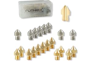 ruthex 3D Drucker Düsen Nozzle MK8 Set (20 Stück) – 12x Messingdüsen 8x Edelstahldüsen für 1,75 Filament – für MK8 Hotend Drucker wie Ender 3/5/CR-10 | Anet A8 | MakerBot | bq | CraftBot