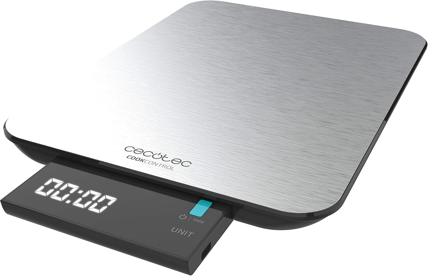 Cecotec Báscula de Cocina Digital Cook Control 9000 Waterproof, Alta Precisión, Acero Inoxidable, Resistente al Agua, Pantalla LCD Retroiluminada Extragrande y Extraíble, Capacidad Máxima 10 Kg