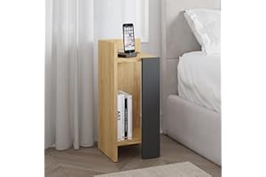 HOCUS PICUS Hocuspicus Bedside Nightstand Table for Bedroom - Lamp Holder - Bedside Storage - Side End Table - Easy to Assemble - 25x60x27 cm (Oak - Anthracite, Left)