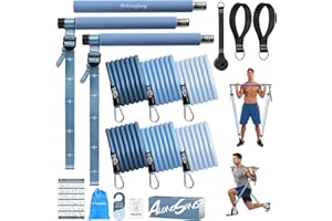 Barra de Pilates, ALongSong Barra Pilates Hecha de Hierro con 4/6 Bandas Elástica de Resistencia de 20-180LBS / 30-240LBS / 50-360LBS, Fitness en Casa para Mujer