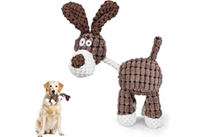 YSQEVN Juguete de Peluche para Perros Juguete Interactivo de Morder Sonido Masticable Regalos Resistente a Las Mordeduras para Pequeños Medianos Grandes Cachorros Suave Algodón Forma de Perro Marrón