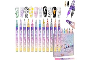 Hinourisha Nail Art Pen Set ,12 Colors water-based Nail Art Marker Set Nail Pens, Waterproof Quick Dry Nail Polish Pen,Acrylic Marker Pen Fine Tip Nail Point Graffiti for Real Nail Art, Manicure Tools