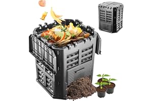 KADAX Komposter, Schwarze Kompostanlage, Schnellkomposter aus Kunststoff, witterungsbeständiger Thermokomposter mit klappbarem Deckel (360L)