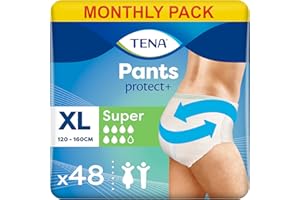 TENA Pants Super, 48 pairs, Unisex Incontinence Pants (4 x 12 packs) for Women and Men with Heavy Bladder Weakness, Designed for Everyday Life with Triple Protection and Dual Absorption Zones, Size XL