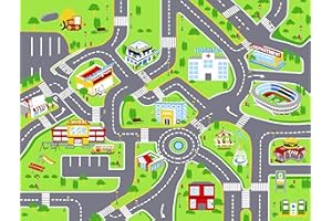 Booooom Jackson Tappeto Macchinine Bambini 150x200cm,Tappeto Gioco Bambini con Strada, Antiscivolo Tappeto Stradale per Bambini,Tappeto Cameretta Ragazzo