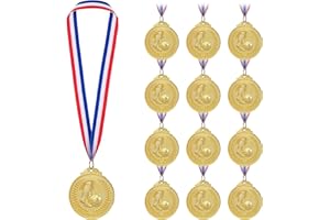 Nizirioo 12 sztuk medali klubu piłkarskiego: medale dla dzieci z taśmami, medale zwycięzcy z grawerunkiem, wzór trofeów do uprawiania sportu, na konkursy, nagrody, złoty medal metalowy